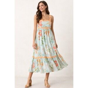 Women's Dress Floral S Pastel Blu Pepper Midi Sundress Coquette Feminine Resort